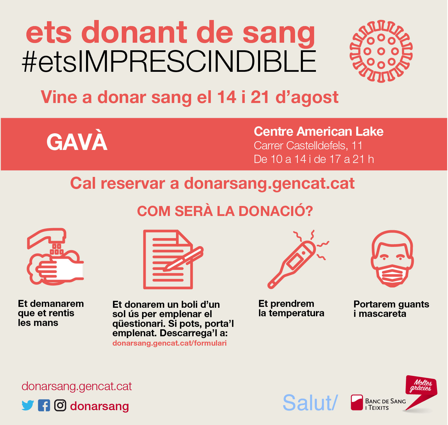 Gavà organiza dos campañas especiales de donación de sangre