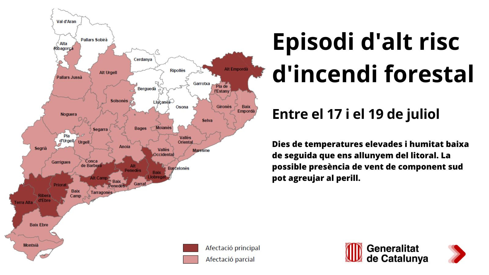 Alerta per alt risc d'incendi forestal