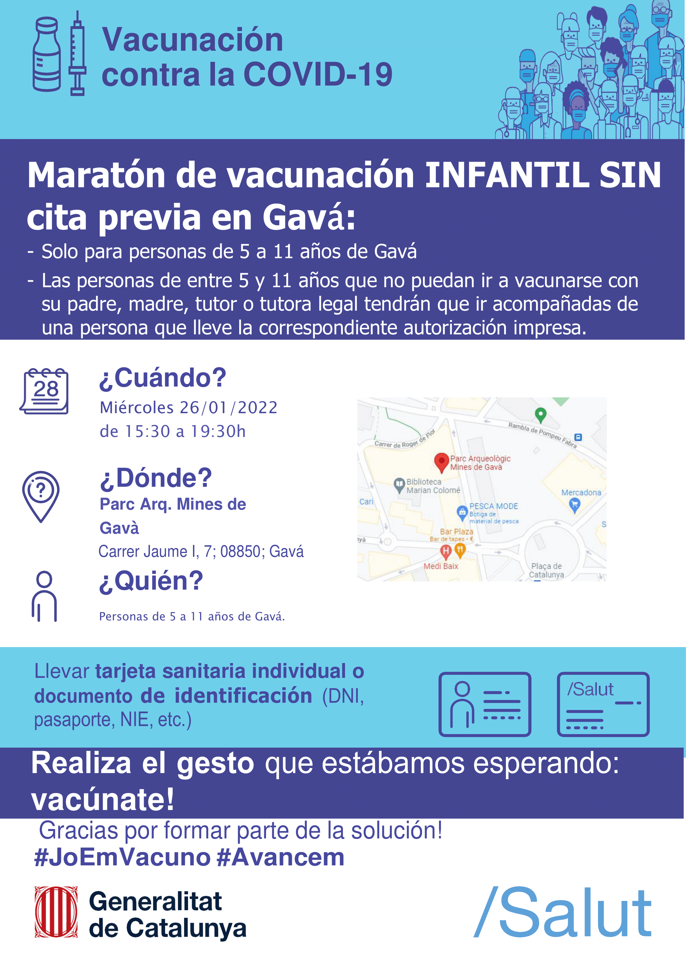 Maratón de vacunación infantil contra la Covid-19 en Gavà sin cita previa