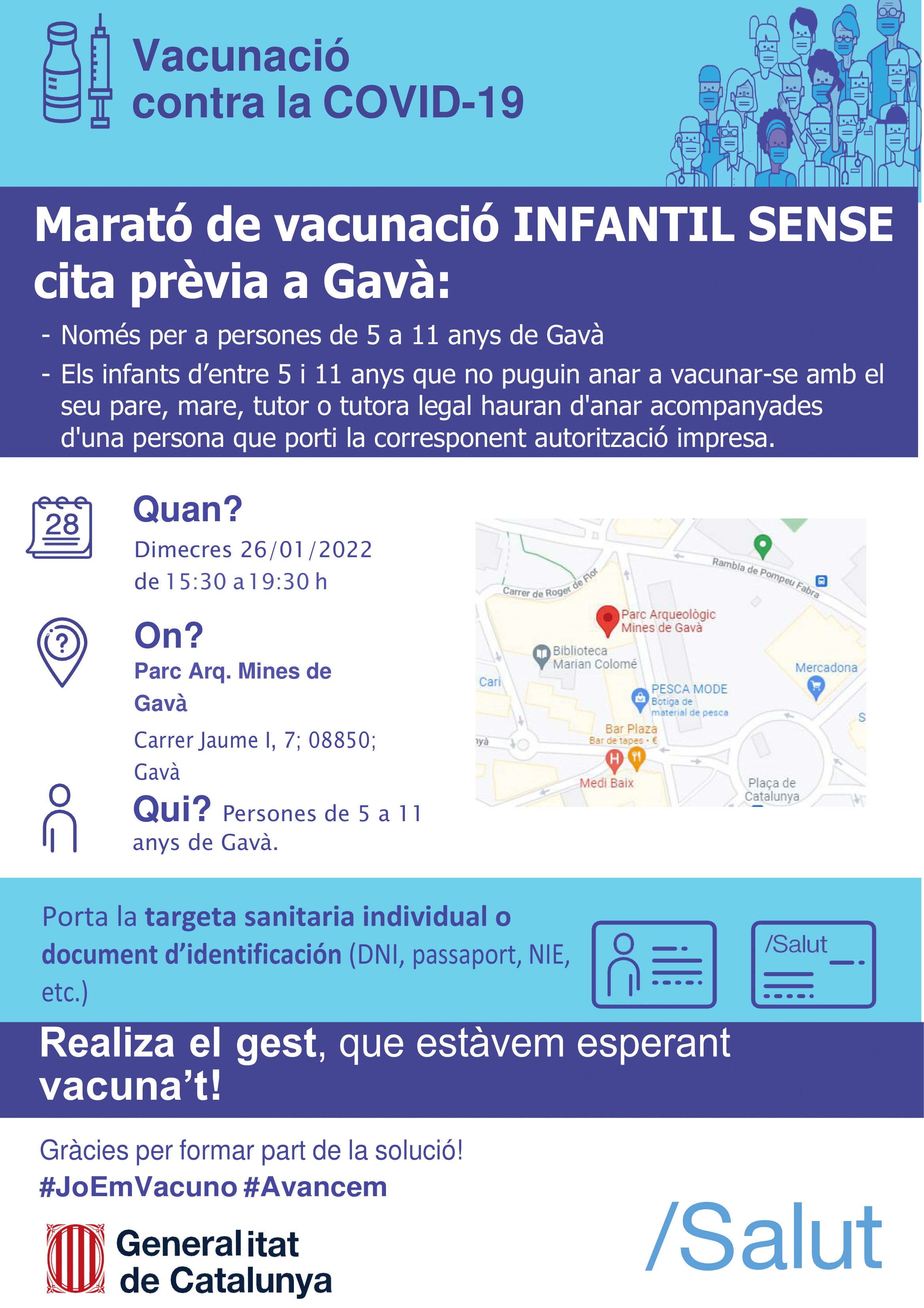 Marató de vacunació per a infants de 5 a 11 anys a Gavà sense cita prèvia